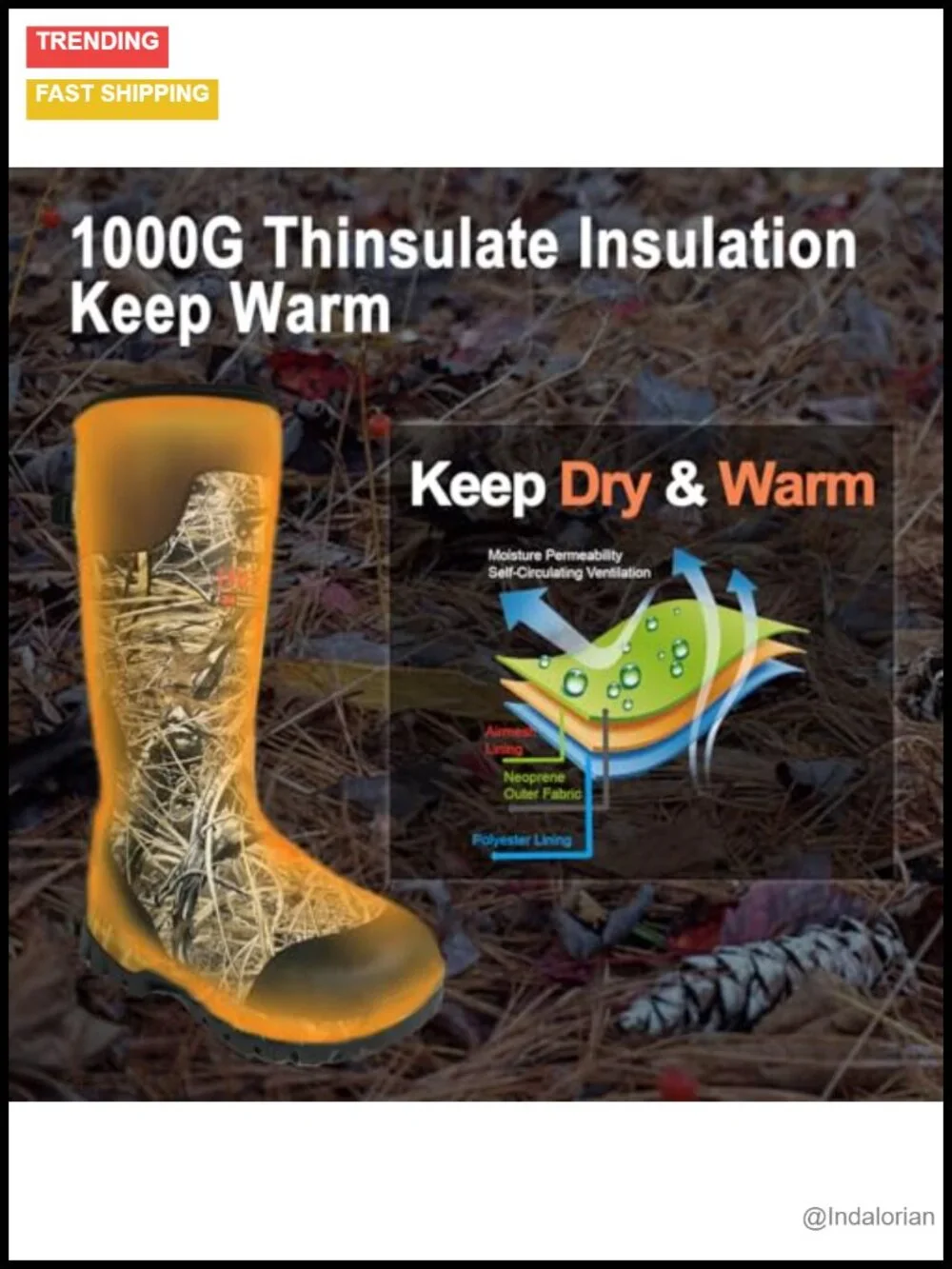 Insulated Waterproof Hunting Boots – 1000G Thinsulate, 5mm Neoprene, Rubber